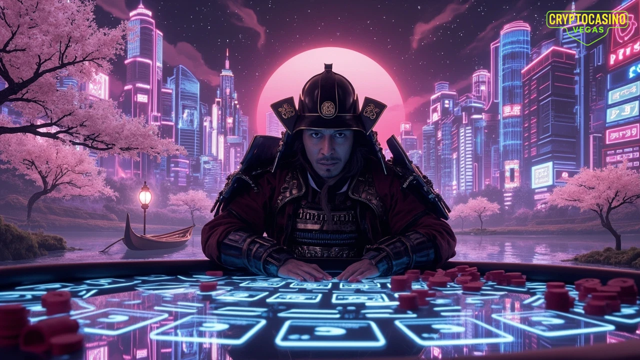 Neon Samurai: Bet of Uncertainty - AI Generated Crypto Casino NFT Art
