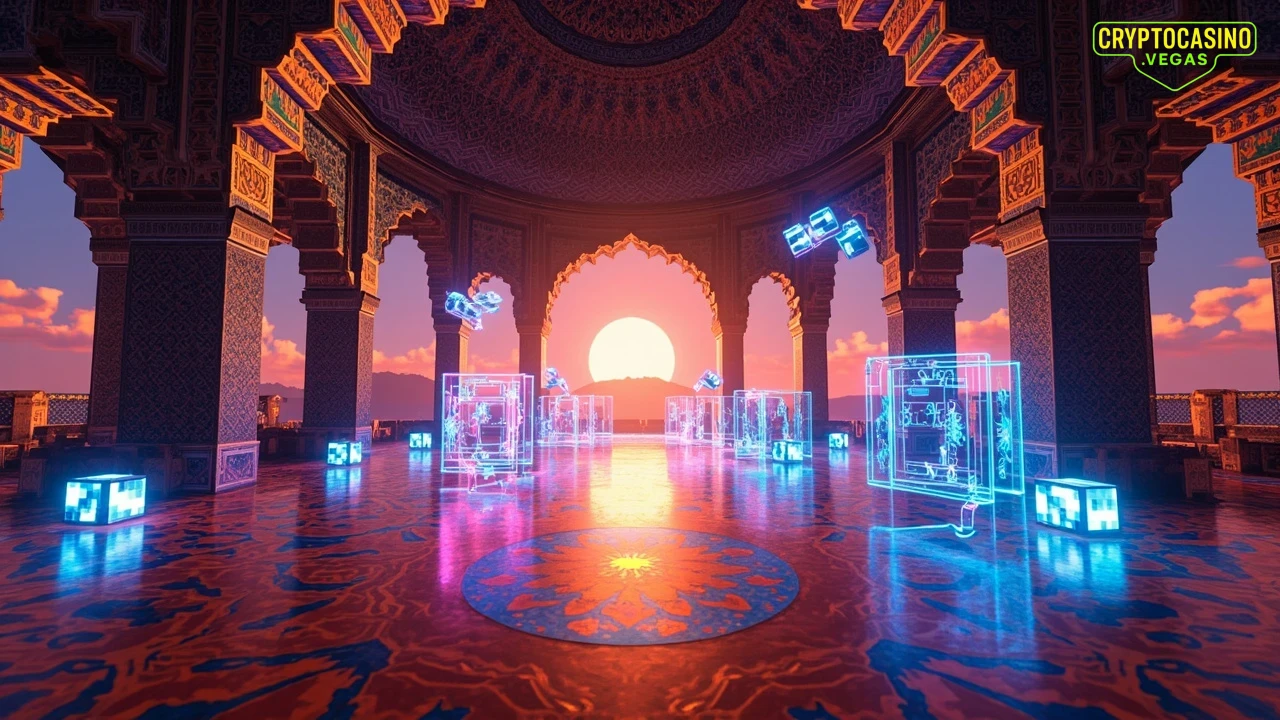 Neon Dice Mirage: Blockchain Oasis - AI Generated Crypto Casino NFT Art