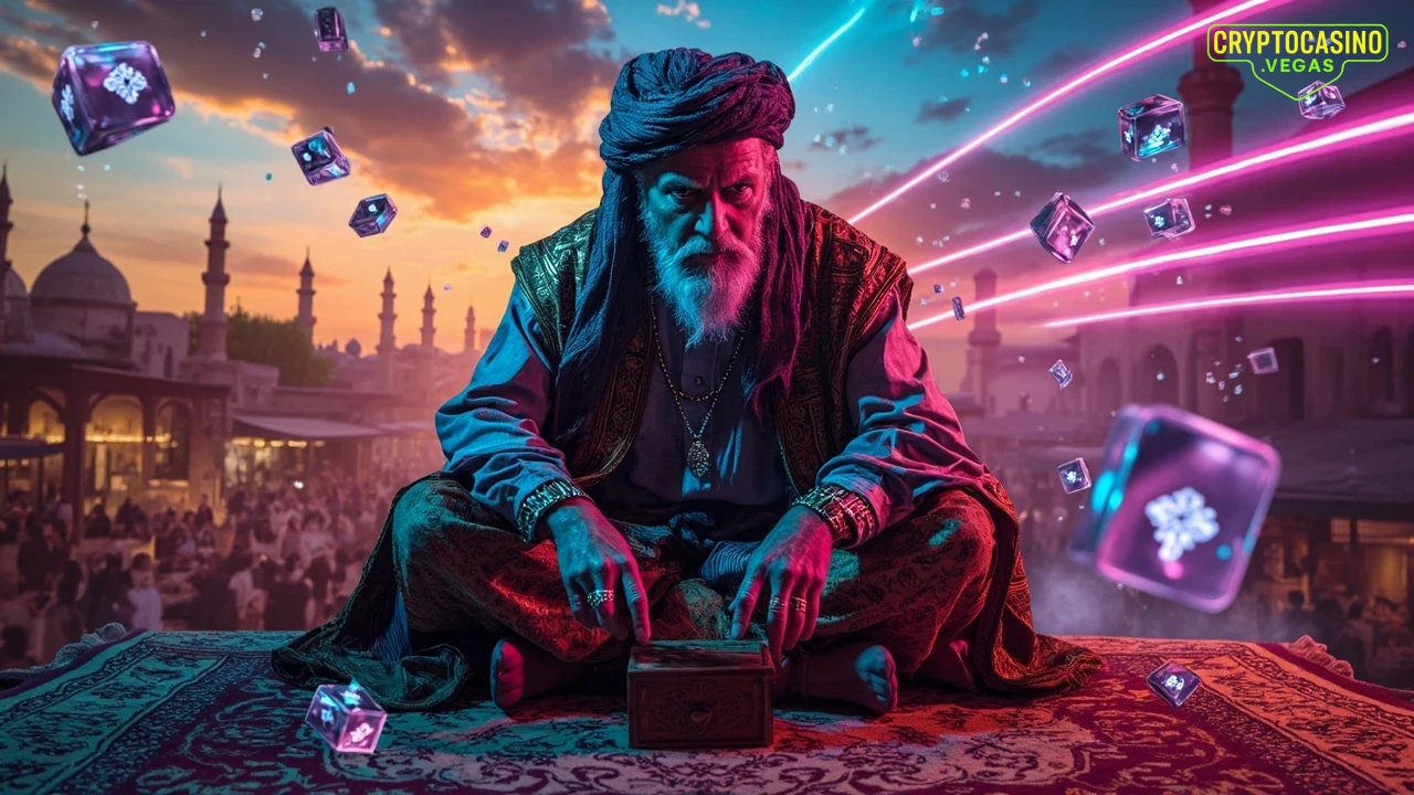 Neon Nights in Persian Heights - AI Generated Crypto Casino NFT Art