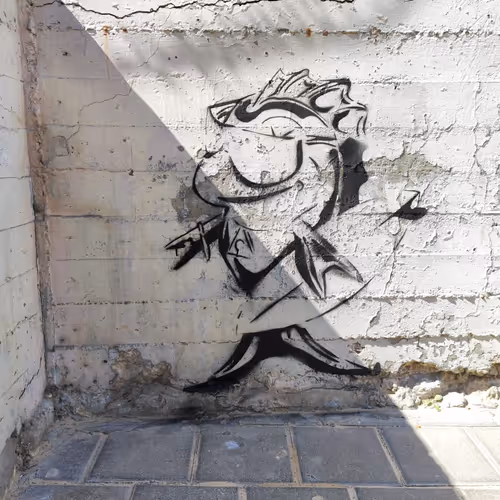 Too Fish stencil on concrete 